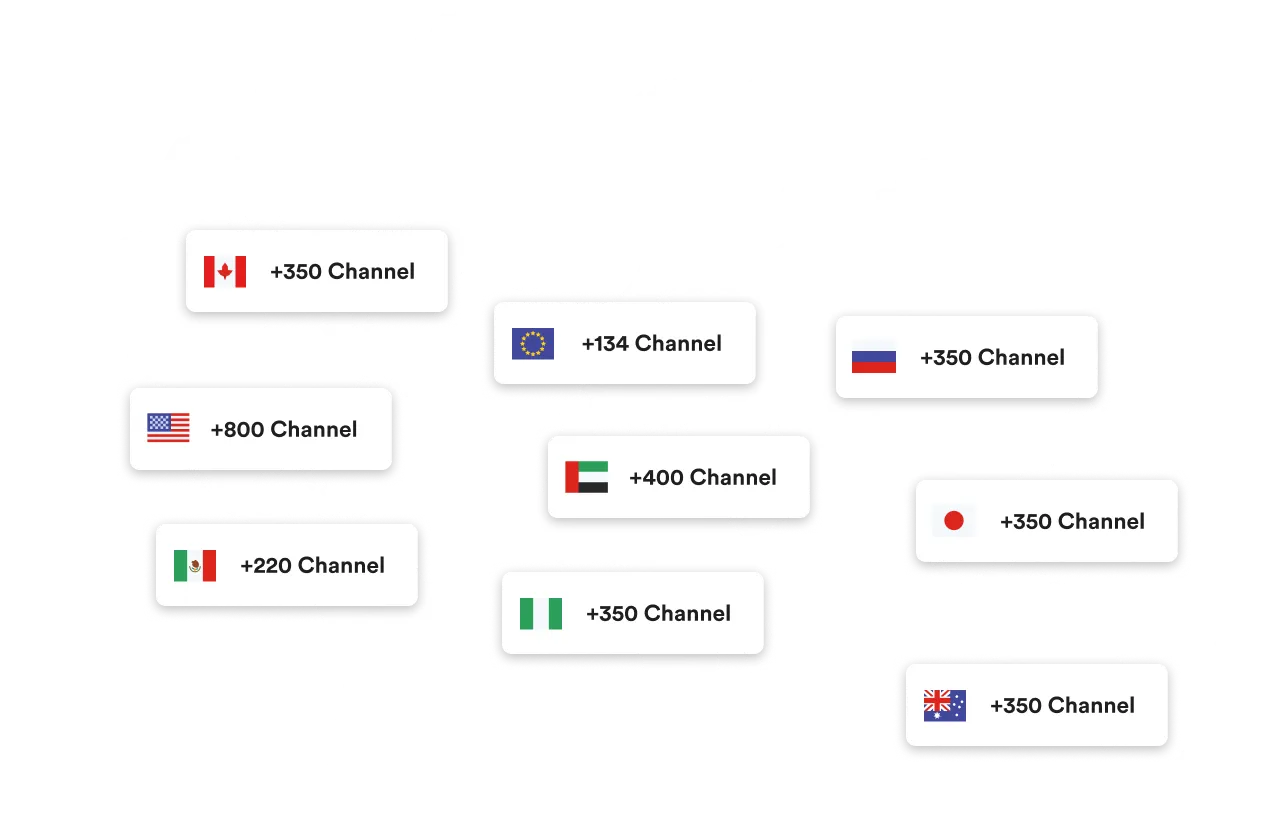 World map showing the regions covered by the Lemo IPTV channel lineup